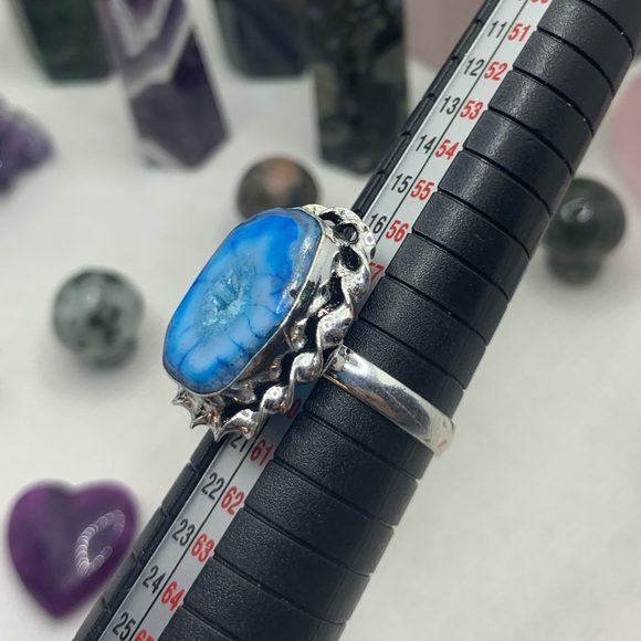 Sparkly Blue Druzy Agate Ring! .925 Sterling Silver Plated, Size 8.75 - Picture 8 of 12